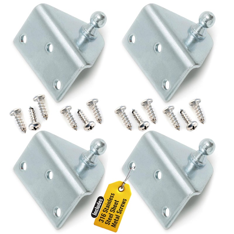Pro Chutes 10MM Ball Stud Mounting Angled Silver Bracket for Gas Struts - Heavy Duty Lift Support Shock Brackets with Stainless Steel Screws - Ideal for Spring Hood Struts & Closer Piston Prop Mounts x4 Angled - Image 1